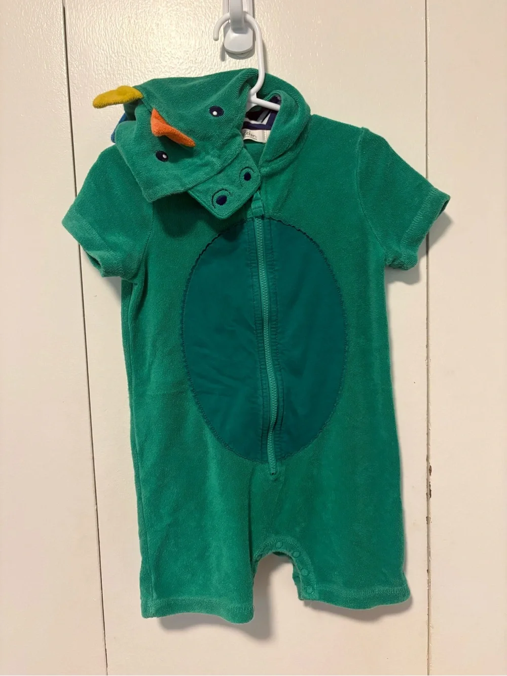 Mini Boden Crocodile Towelling Romper, green terry cloth, Baby 18-24 Months